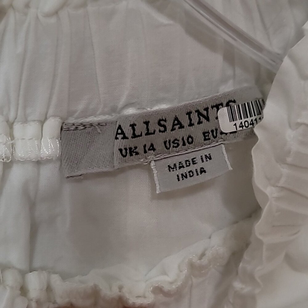 Allsaints Aislyn Broiderie White Ruffled Eyelet Dress 100% Cotton Lined EUC Worn - Picture 13 of 16